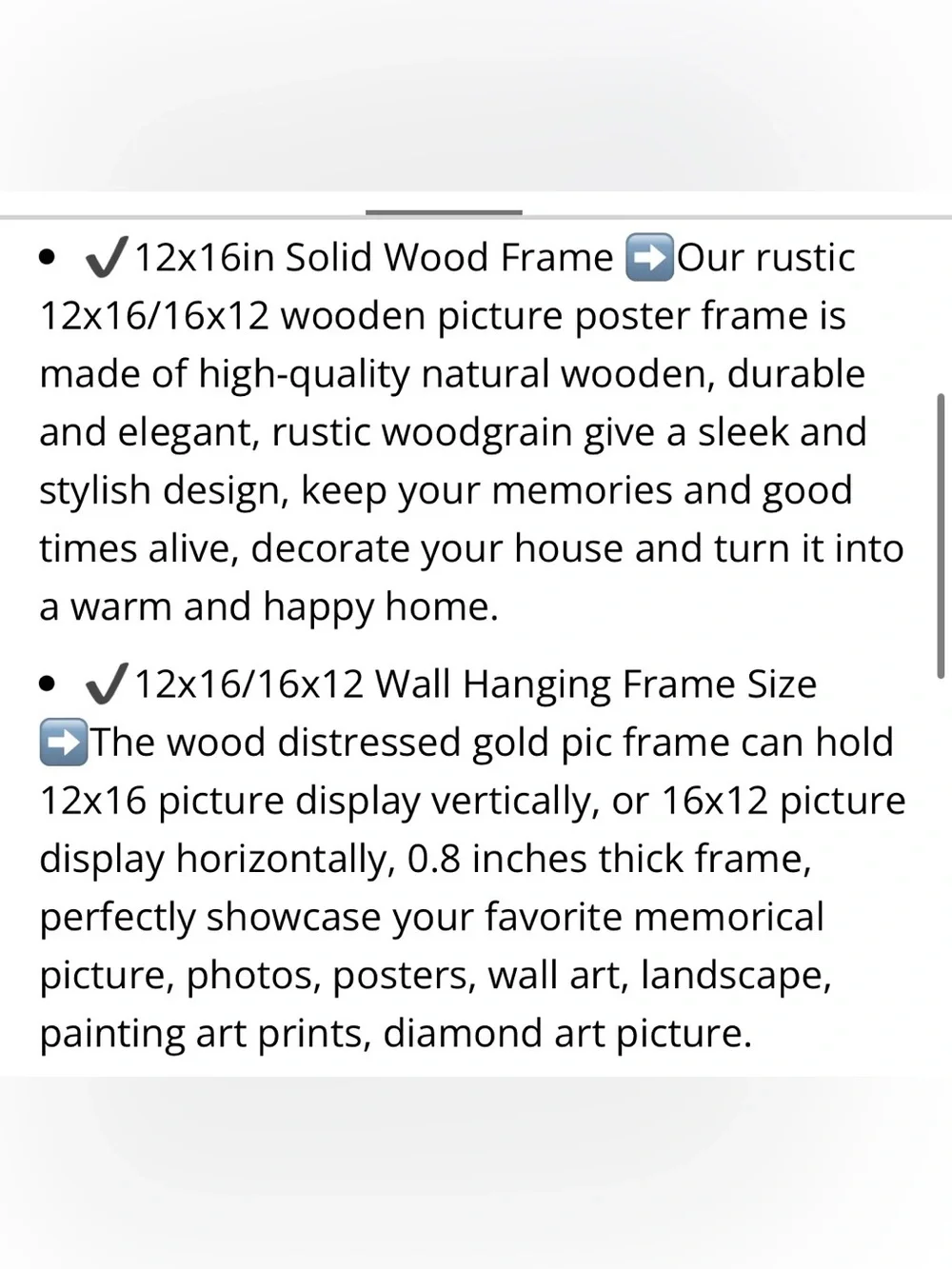 Gold Wood Rectangular Picture Frame Portrait or Landscape 12x16”